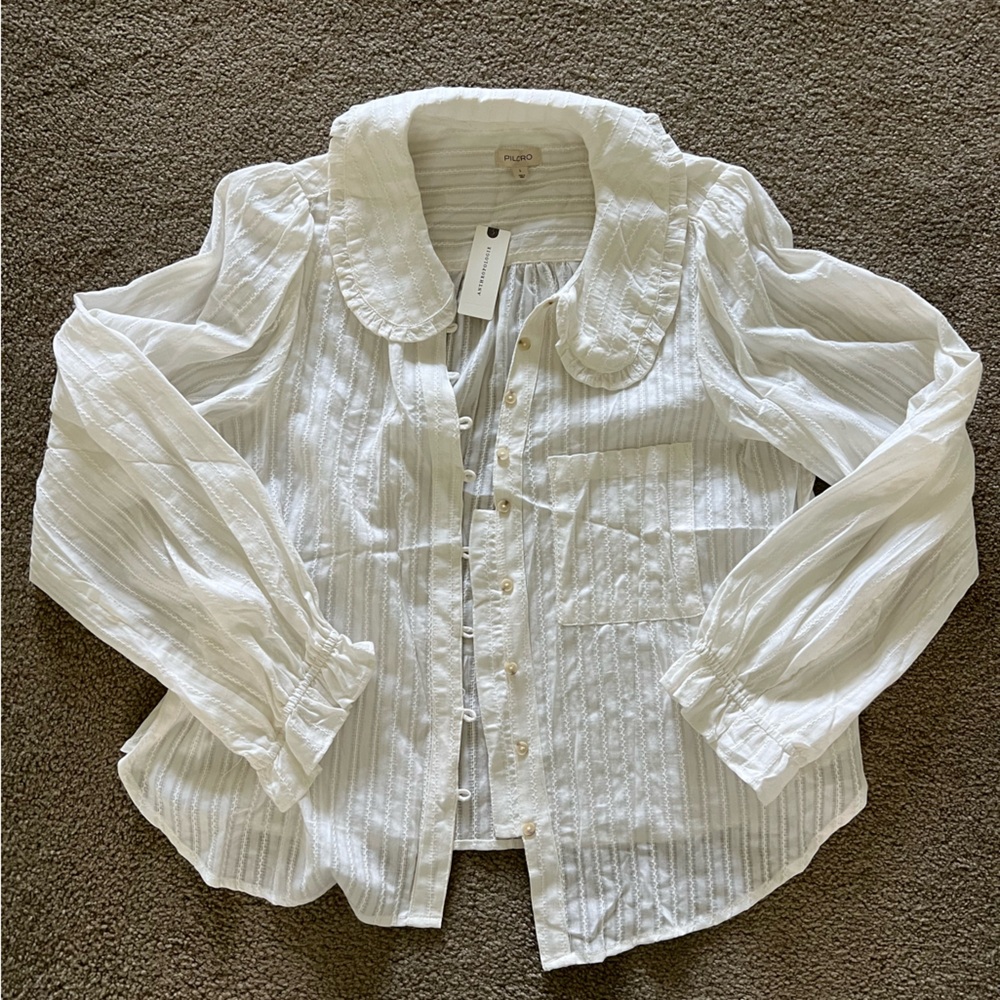 The Kiera Collared Button Front Blouse by Pilcro